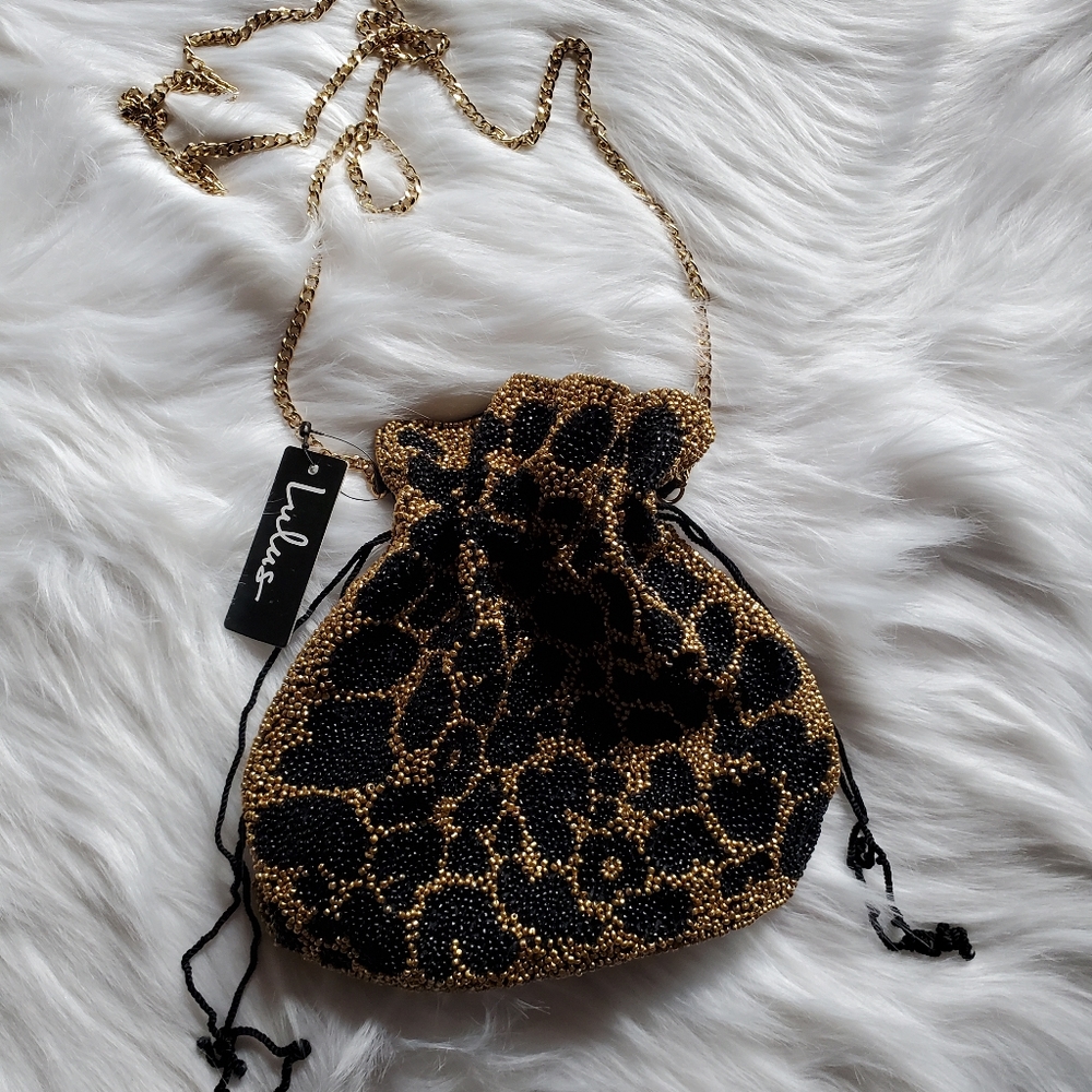Lulu's Beaded Leapord Print Evening Bag